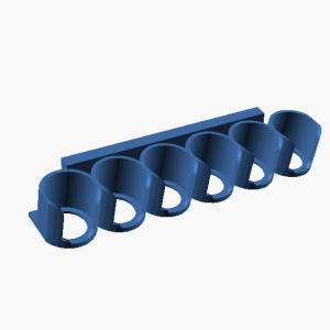 Blue 3D printed multiboard rack with six circular holders for hobby paint dropper bottles