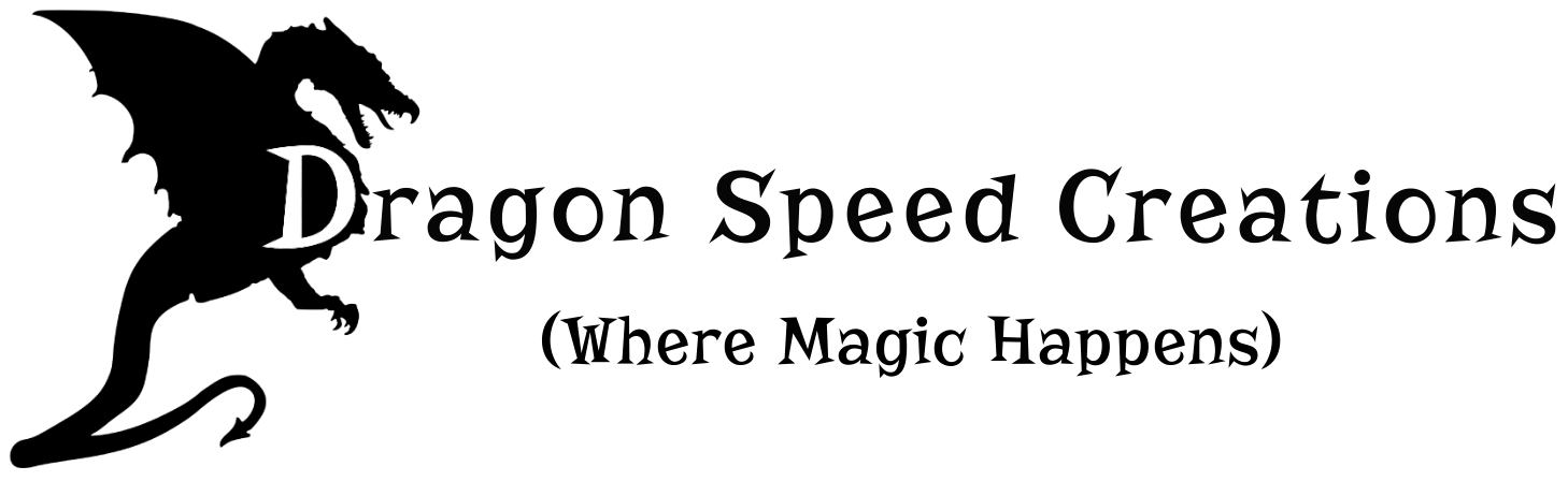 Dragon Speed Creations logo with black dragon silhouette and text "Where Magic Happens
