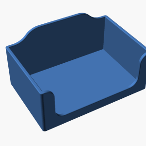 Blue 3D printed tape measure cup holder with curved back panel and rounded edges