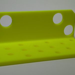 Bright yellow-green multiboard screwdriver holder with four circular holes and textured base surface